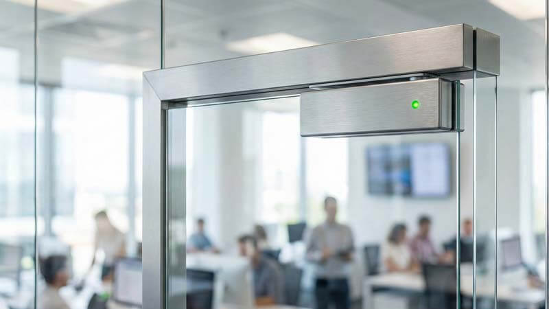 Электромагнитный замок на стеклянной офисной двери